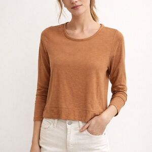 Madewell Relaxed Cropped Long-Sleeve Tee - Caramel M